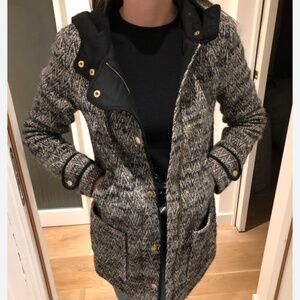 Sezane Herringbone Pea Coat with Hood